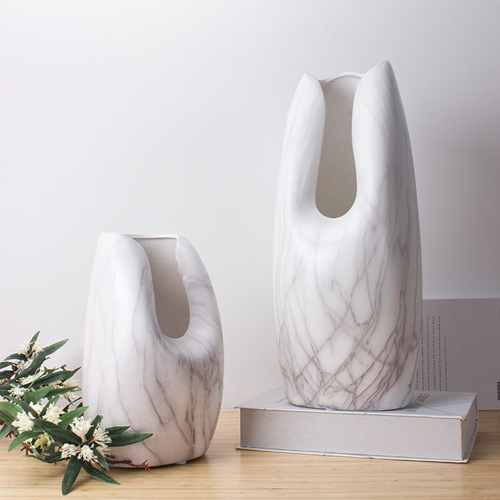 Marbled White Ceramic Vase Home Decor Accent