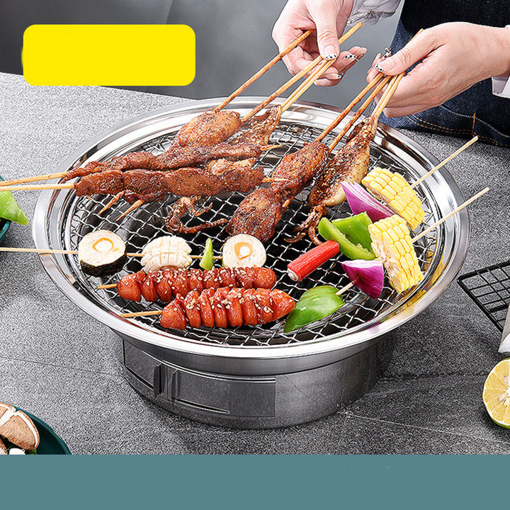 Portable Stainless Steel Charcoal BBQ Grill Korean Round Outdoor Grill