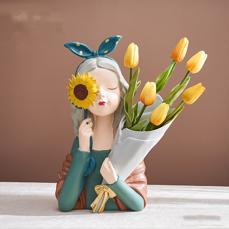Nordic Style Resin Girl Figurine Abstract Home Decor Sculpture
