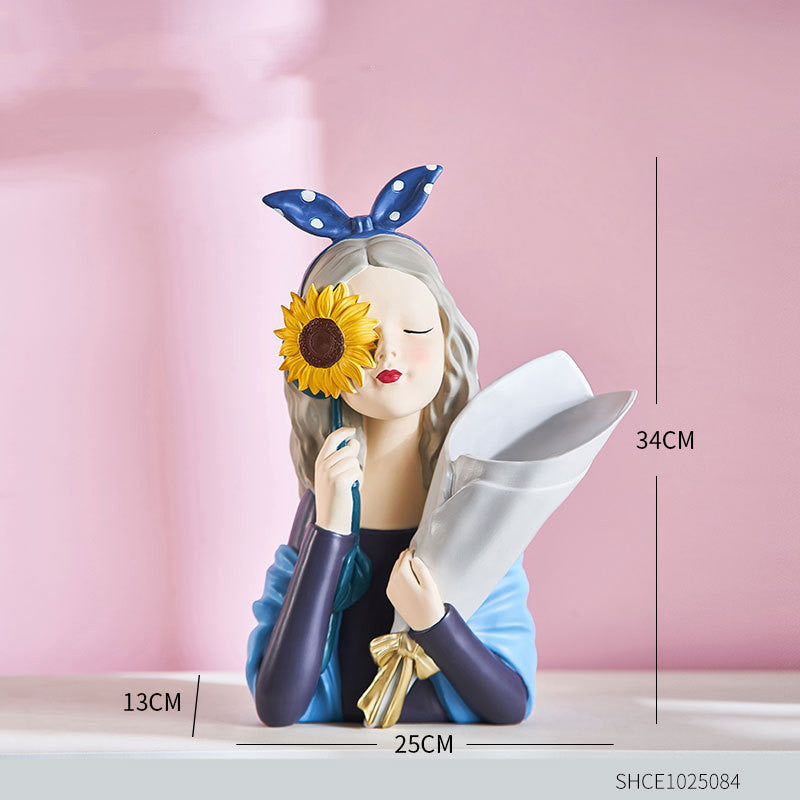 Nordic Style Resin Girl Figurine Abstract Home Decor Sculpture
