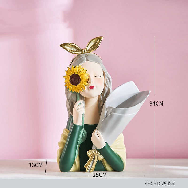Nordic Style Resin Girl Figurine Abstract Home Decor Sculpture