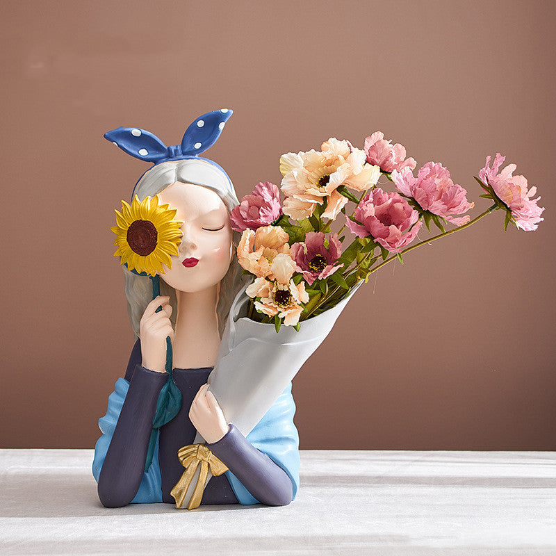 Nordic Style Resin Girl Figurine Abstract Home Decor Sculpture