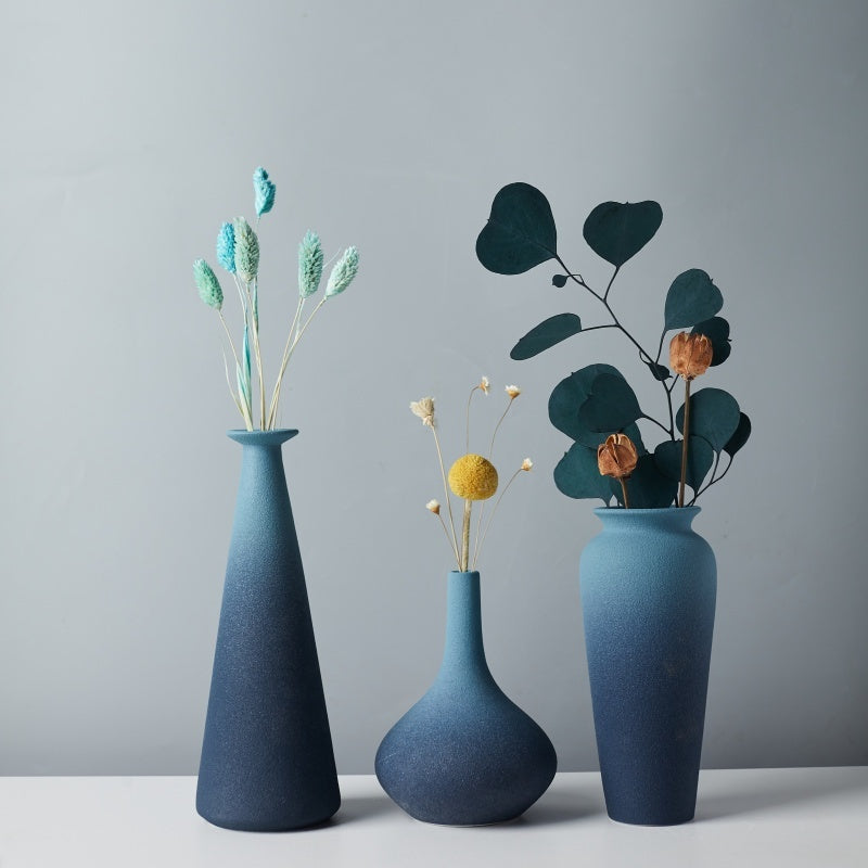 Nordic Simple Blue Ceramic Vase Home Decoration