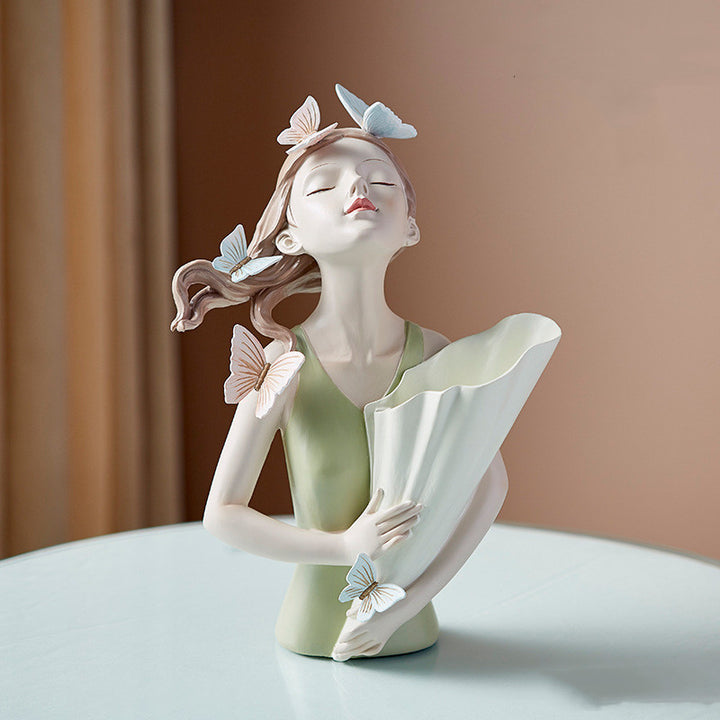 Nordic Style Resin Girl Figurine Abstract Home Decor Sculpture
