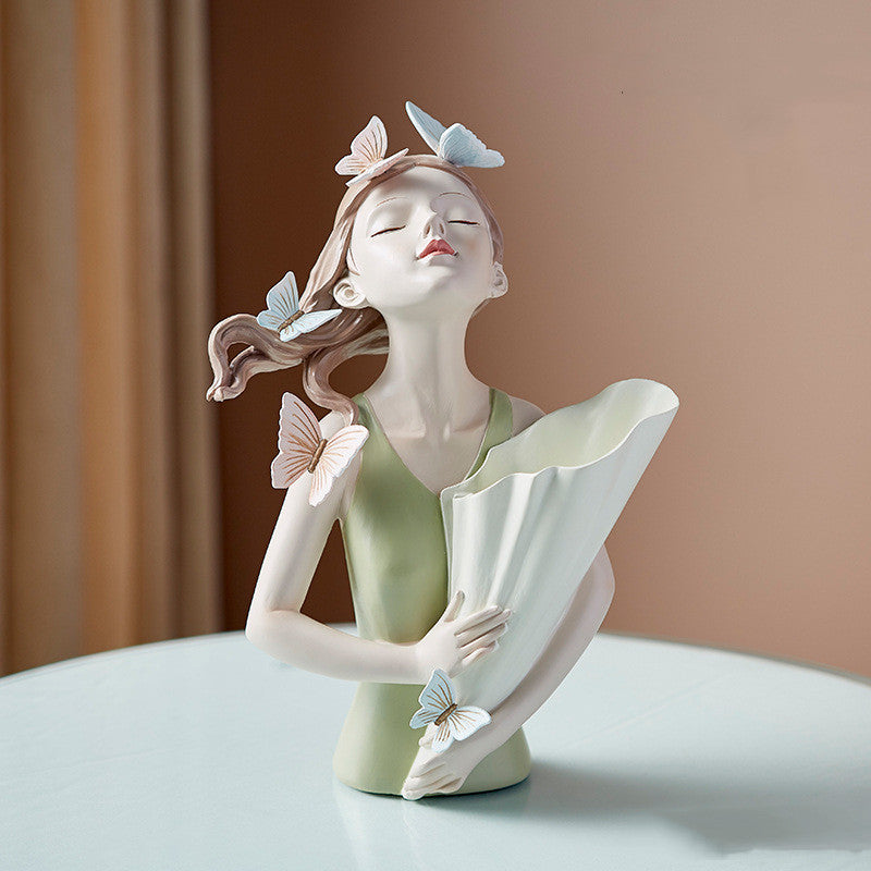 Nordic Style Resin Girl Figurine Abstract Home Decor Sculpture