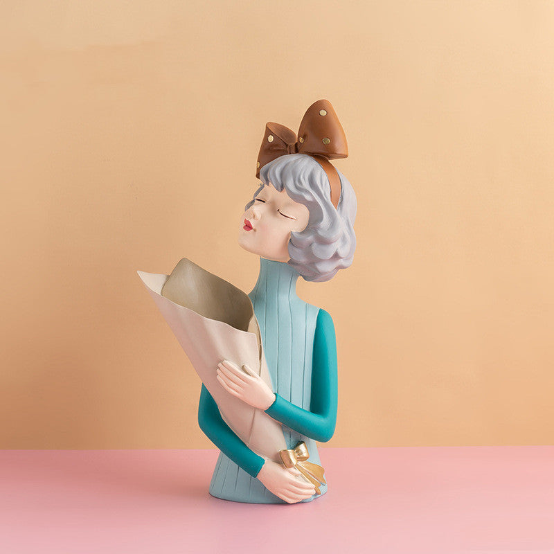 Nordic Style Resin Girl Figurine Abstract Home Decor Sculpture