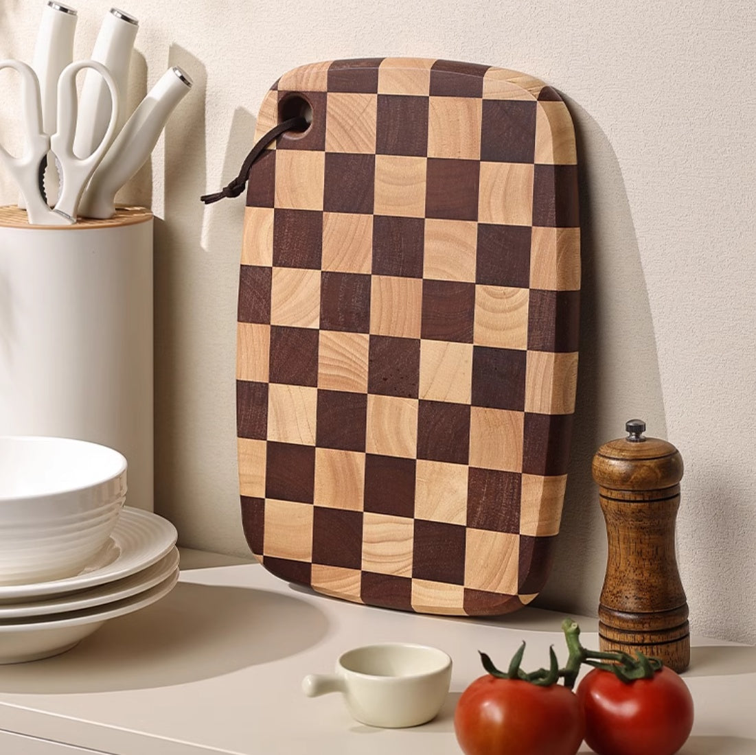Acacia Wood Chessboard Grid Cutting Board Solid Wood Kitchen Board