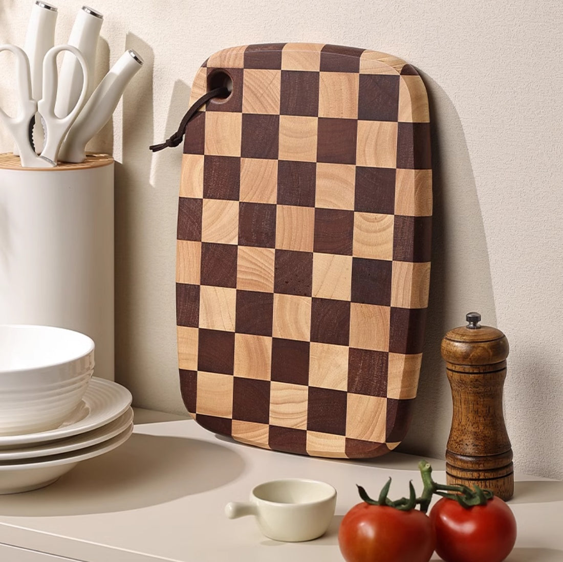 Acacia Wood Chessboard Grid Cutting Board Solid Wood Kitchen Board