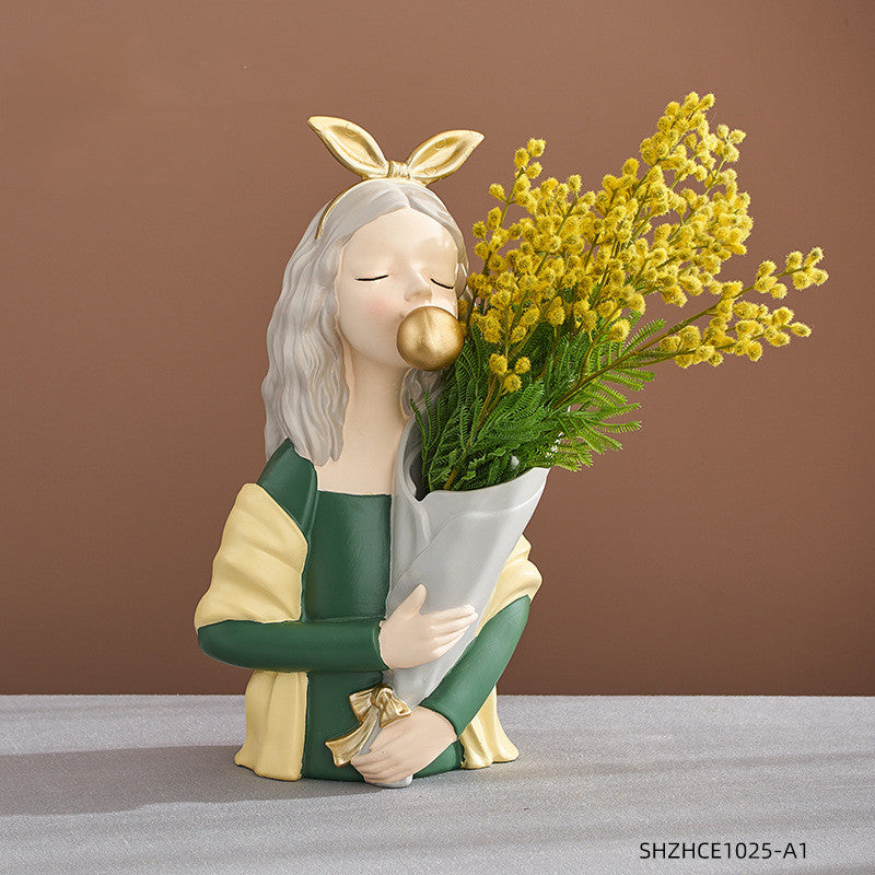 Nordic Style Resin Girl Figurine Abstract Home Decor Sculpture