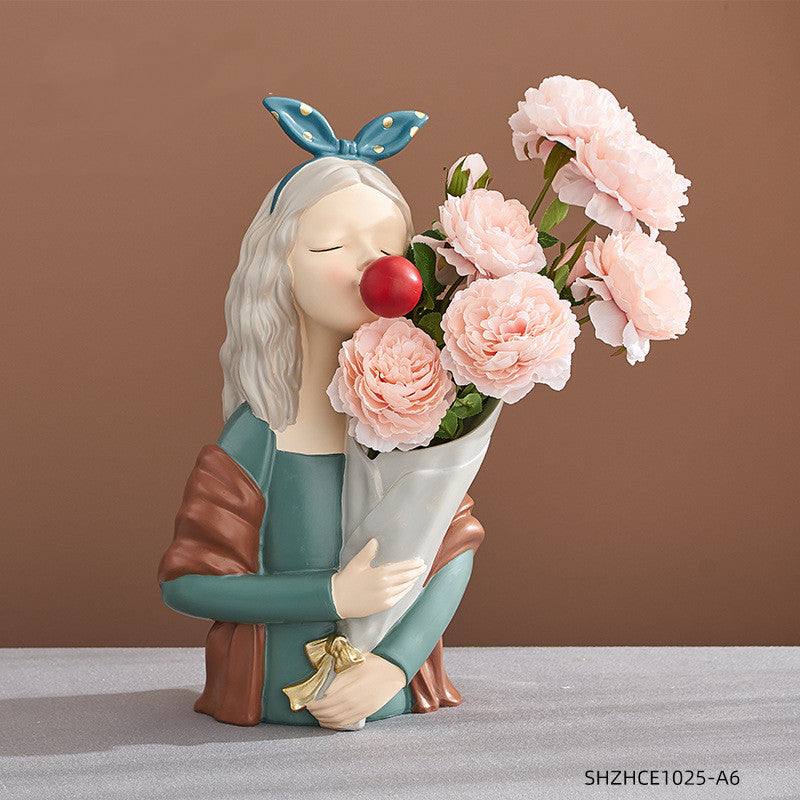 Nordic Style Resin Girl Figurine Abstract Home Decor Sculpture
