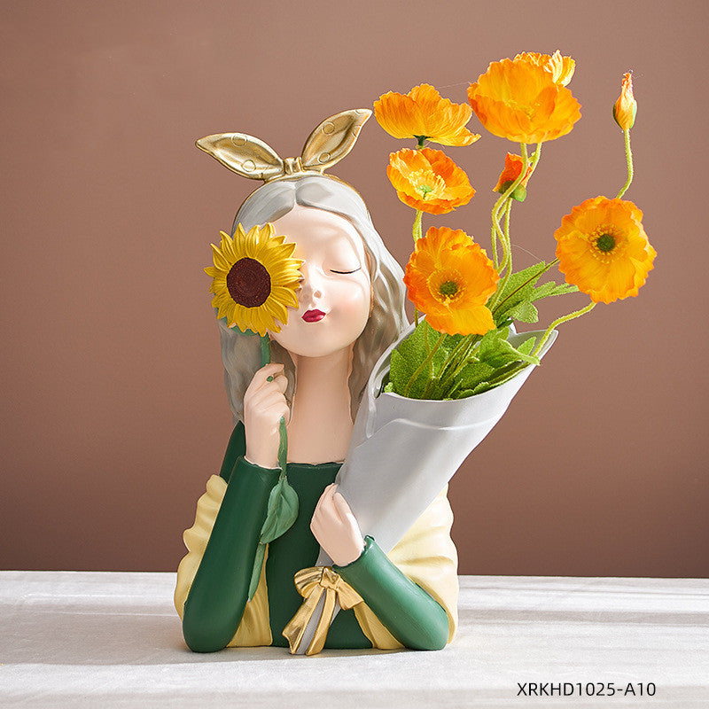 Nordic Style Resin Girl Figurine Abstract Home Decor Sculpture